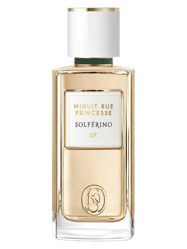 Perfume bottle labeled 'Minuit Rue Princesse Solférino' on a white background