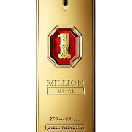 Gold packaging of Paco Rabanne 1 Million Royal perfume on a white background