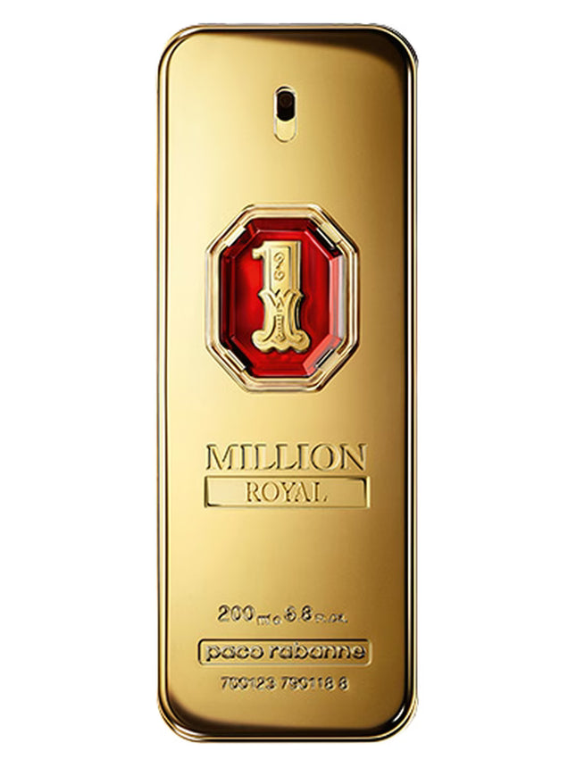 Gold packaging of Paco Rabanne 1 Million Royal perfume on a white background