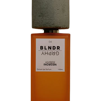 Perfume bottle with a gray cap and orange body on a white background