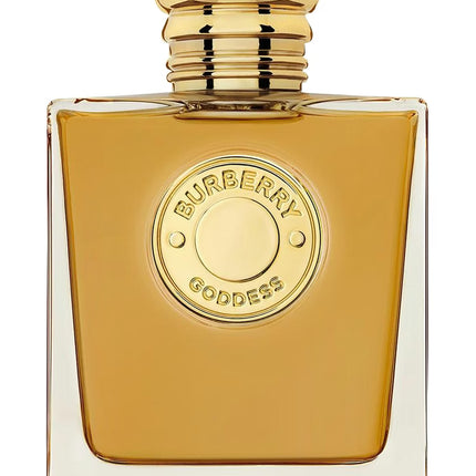 Burberry Goddess perfume bottle with gold cap and label on a white background