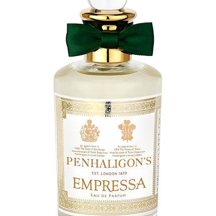 Penhaligon's Empressa perfume bottle with a green bow on a white background