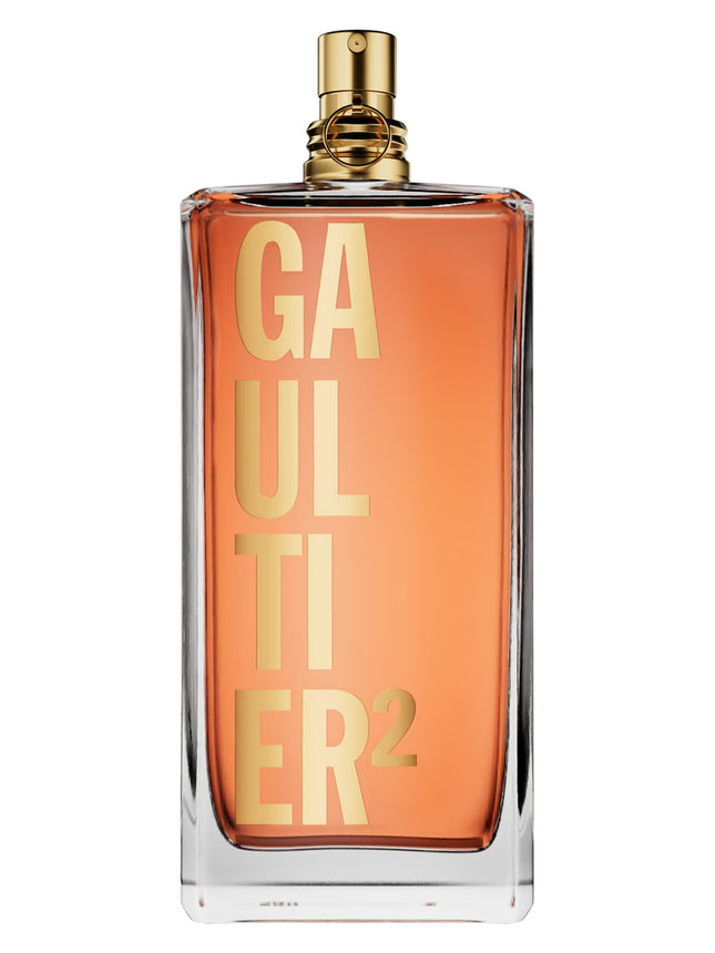 Perfume bottle with 'Gaultier' branding on a white background