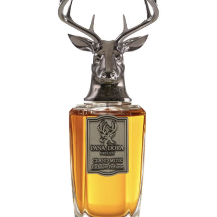 Perfume bottle with deer head design on a white background