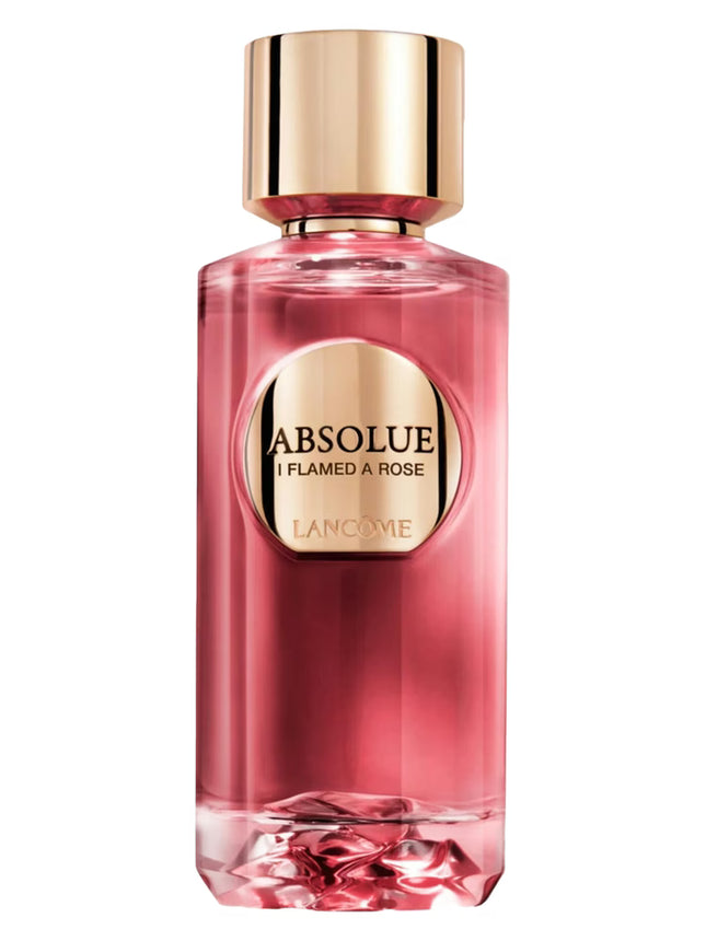 Lancème Absolue Flamed Rose perfume bottle on a white background