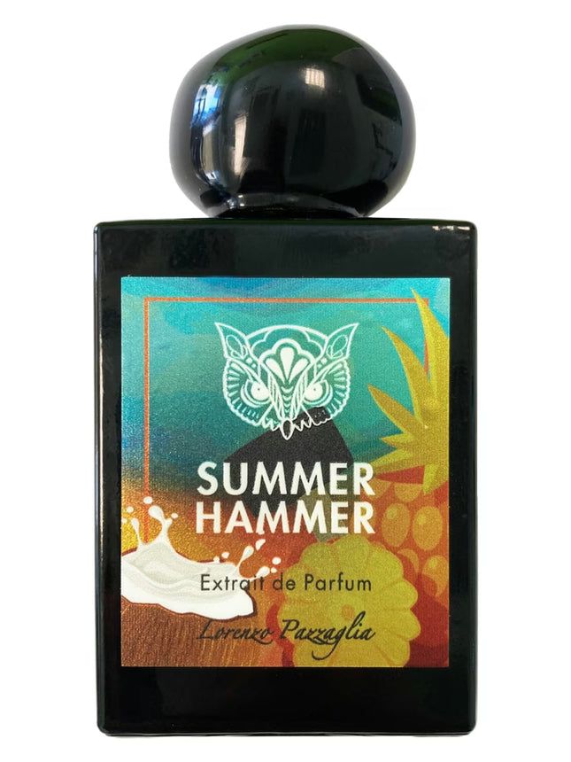 Perfume bottle labeled 'Summer Hammer' with a colorful label featuring an owl design.