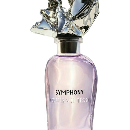 Louis Vuitton Symphony perfume bottle with decorative cap on a white background
