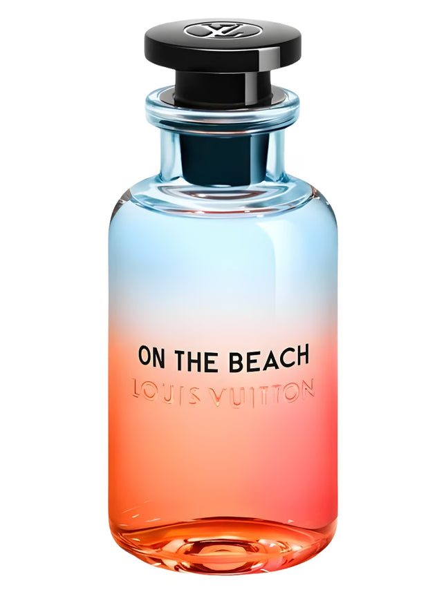 Louis Vuitton 'On the Beach' perfume bottle with gradient design on a white background