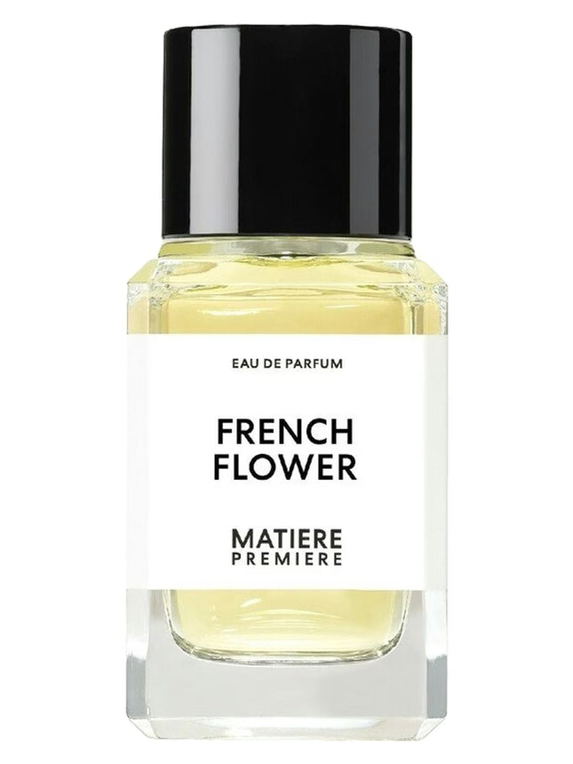 Perfume bottle labeled 'French Flower' by 'Matiere Premiere' on a white background