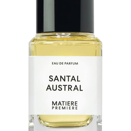 Perfume bottle labeled 'Santal Austral' by 'Matiere Premiere' on a white background