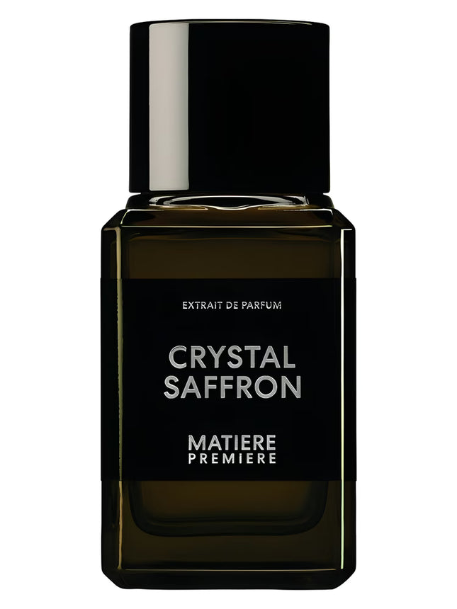 Perfume bottle labeled 'Crystal Saffron' by 'Matiere Premiere' on a white background