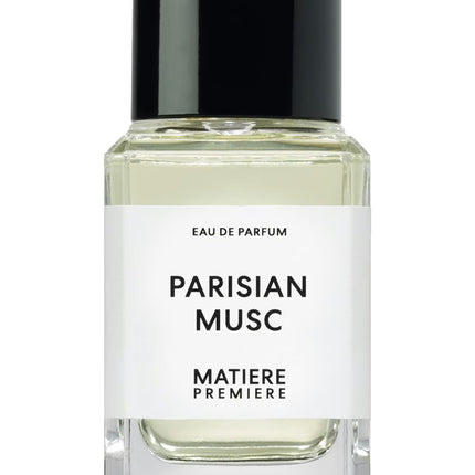 Parfum bottle labeled 'Parisian Musc' by 'Matiere Premiere' on a white background