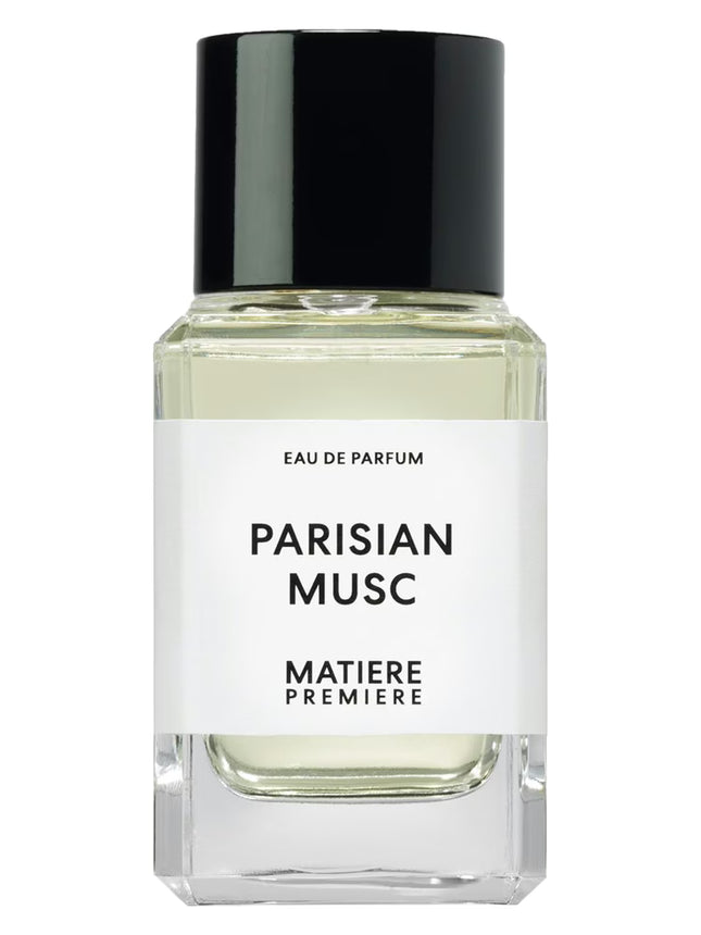 Parfum bottle labeled 'Parisian Musc' by 'Matiere Premiere' on a white background