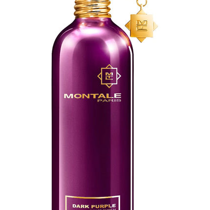 Purple perfume bottle with gold cap and Montale branding on a white background
