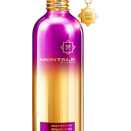 Montale Paris Ristretto Intense Cafe perfume bottle with gradient purple to gold design on a white background.