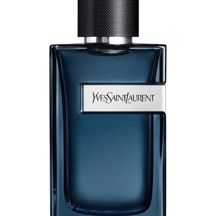 Blue Yves Saint Laurent perfume bottle on a white background